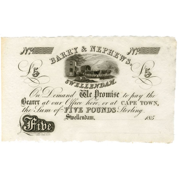 Picture of South Africa, Swellendam, Barry & Nephews, £5, 18xx