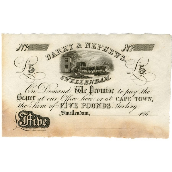 Picture of South Africa, Swellendam, Barry & Nephews £5, 18xx