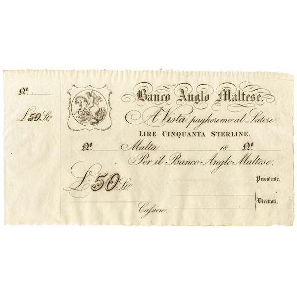 Picture of Malta, £50 Sterling note, ca. 1888 (PS116)