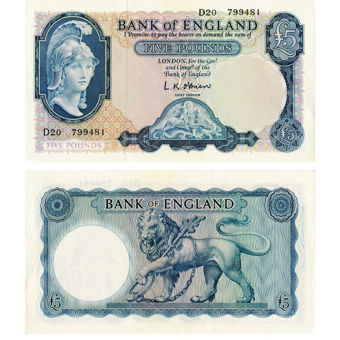 Picture of Britannia Blue £5, L.K. O'Brien, Crisp EF - Don't Publish