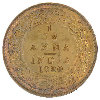 Picture of India, George V 1920 1/12th Anna Uncirculated
