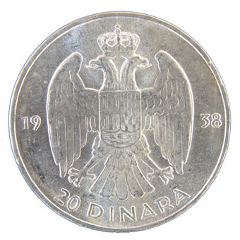 Picture of Yugoslavia, 20 Dinar, 1938. Brilliant Unc