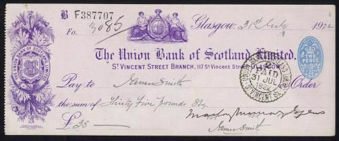 Picture of Union Bank of Scotland Ltd., Glasgow, 117 St. Vincent Street, 19(22)