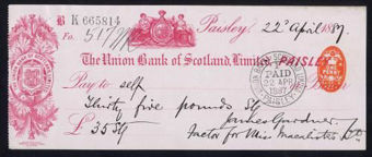 Picture of Union Bank of Scotland Ltd., Paisley, 18(87)