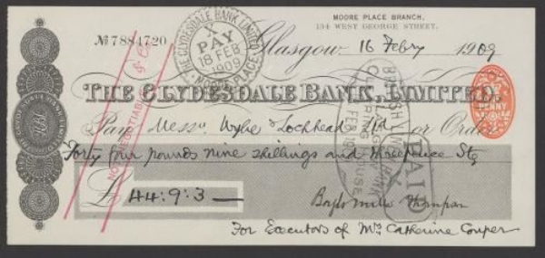 Picture of Clydesdale Bank, Ltd., Glasgow, Moore Place Branch, 19(09)