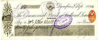 Picture of Commercial Bank Cheque Selection 19th century