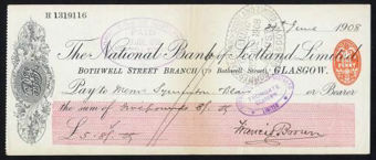 Picture of National Bank of Scotland Ltd., Glasgow, Bothwell St. Branch, address under bank title, 19(08)