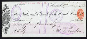 Picture of National Bank of Scotland Ltd., Hawick, 18(88),  branch name on date line