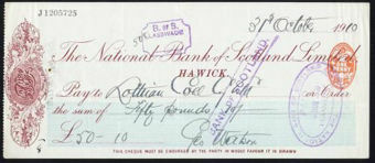 Picture of National Bank of Scotland Ltd., Hawick, 19(10), branch name under bank title