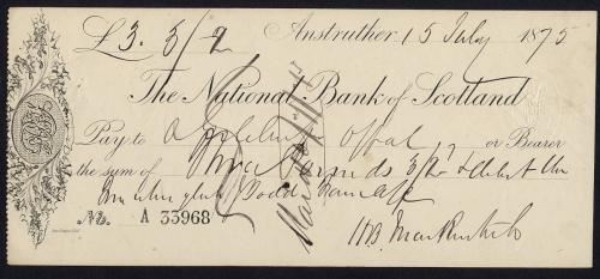 Picture of National Bank of Scotland, Anstruther, 18(75), imprint at lower edge, horizontal