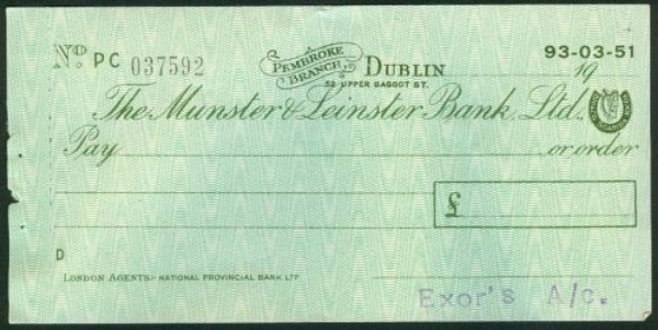 Picture of Munster & Leinster Bank Ltd., Pembroke Branch, Dublin, 19--, circa 1950