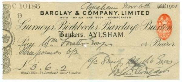 Picture of Aylsham, 18-- ovptd 190(1), Gurneys, Birkbecks, Barclay & Buxton OTG 7.3 variety