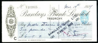 Picture of Barclays Bank Ltd., Treorchy, 192[7], OTG113.1b but blue