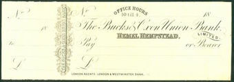 Picture of Bucks & Oxon Union Bank, Perkins Bacon Printer's Proof, Hemel Hempstead, circa 1870