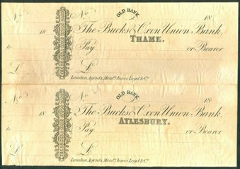 Picture of Bucks & Oxon Union Bank, Perkins Bacon Printer's Proof, Pair, Thame & Aylesbury, c1870