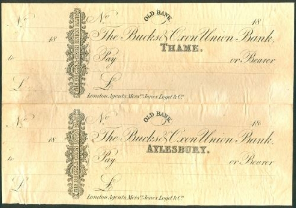 Picture of Bucks & Oxon Union Bank, Perkins Bacon Printer's Proof, Pair, Thame & Aylesbury, c1870