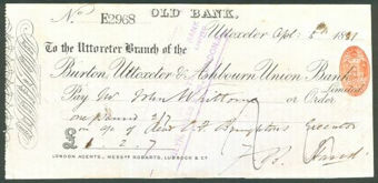 Picture of Burton, Uttoxeter & Ashbourn Union Bank, Ltd., Old Bank, Uttoxeter, 18(81)
