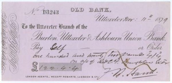 Picture of Burton, Uttoxeter and Ashbourn Union Bank, Old Bank, Uttoxeter, 18(79)