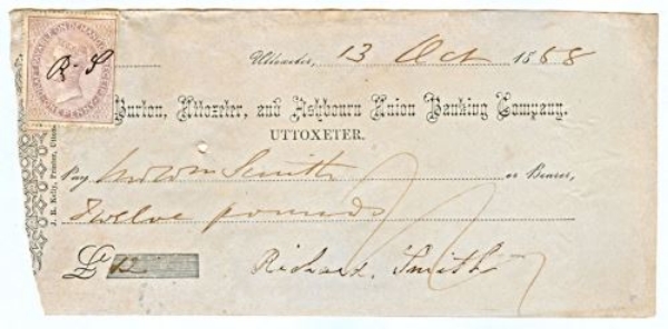 Picture of Burton, Uttoxeter, and Ashbourn Union Banking Co., Uttoxeter, 18(58)