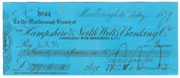Picture of Hampshire & North Wilts Banking Co., Marlborough, Merrimans & Co., 18(79)