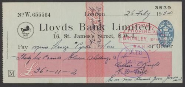 Picture of Lloyds Bank Ltd., 16 St. James's Street, S.W.1, 19(34), Type 17a