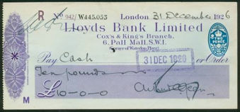 Picture of Lloyds Bank Ltd., Cox & King's Branch, 6 Pall Mall, S.W.1., 192(6), type 14b
