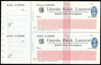 Picture of Lloyds Bank Ltd., Market Place, Nottingham, 19(24), double cheque