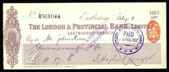 Picture of London & Provincial Bank, Ltd., Eastbourne, 18-- overprinted 190(2)