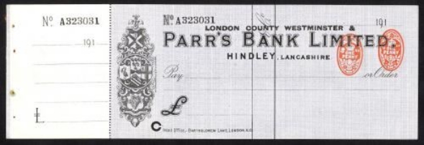 Picture of London County Westminster & Parr's Bank Ltd., ovpt. on Parr's Bank Ltd, Hindley, 191(8)