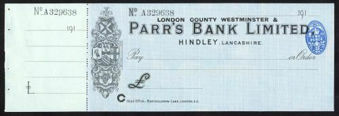 Picture of London County Westminster & Parr's Bank Ltd., ovpt. on Parr's Bank Ltd, Hindley, 191(9)