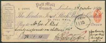 Picture of London Joint Stock Bank Ltd., Pall Mall Branch, London, 18(92)