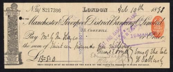 Picture of Manchester & Liverpool District Banking Co. Ltd., 75 Cornhill, London, 18(98)