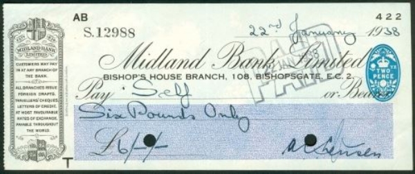 Picture of Midland Bank Ltd., Bishop's House Branch, 108, Bishopsgate, E.C.2, 19(38), type 3b