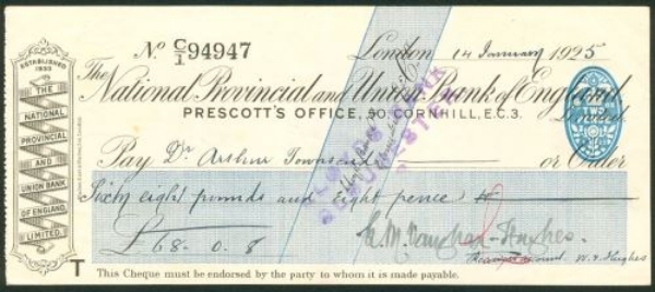 Picture of National Provincial and Union Bank of England Ltd., Prescott's Office, 50 Cornhill, E.C.3, 19(25)
