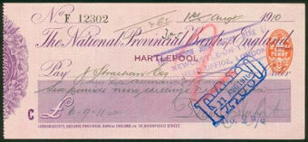 Picture of National Provincial Bank of England Ltd., Hartlepool, 19(10), type 11c