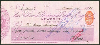 Picture of National Provincial Bank of England Ltd., Newport, Isle of White, 19(00), type 11c