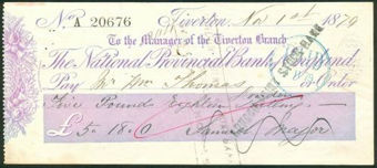 Picture of National Provincial Bank of England, Tiverton, 18(80), type 7