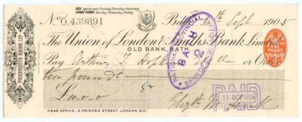 Picture of Union of London & Smiths Bank Ltd., Old Bank, Bath, Prescotts Bank Ltd., 190(6)