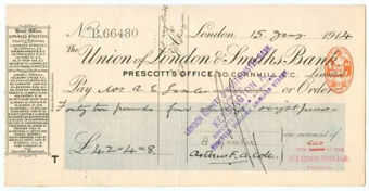Picture of Union of London & Smiths Bank Ltd., Prescott's Office, 50 Cornhill, London, 191(4)