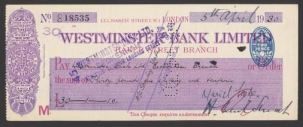 Picture of Westminster Bank Ltd., Baker Street, London, 19(30), type 2a