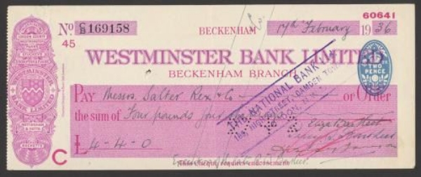 Picture of Westminster Bank Ltd., Beckenham, 19(36), type 3a