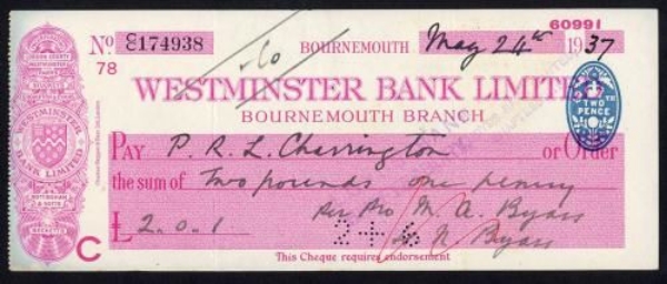 Picture of Westminster Bank Ltd., Bournemouth, 19(37), type 3a
