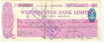 Picture of Westminster Bank Ltd., Croydon, 19(27), type 2a