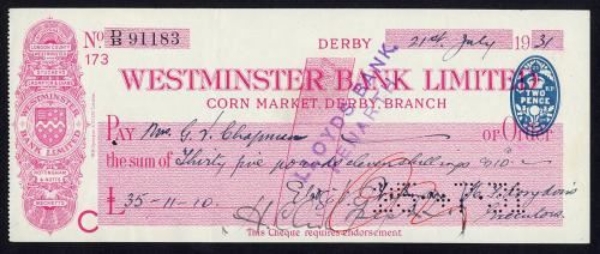 Picture of Westminster Bank Ltd., Derby, Corn Market, 19(31), type 3c