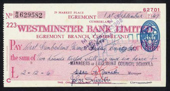 Picture of Westminster Bank Ltd., Egremont, Cumberland, 19(49), type 8c