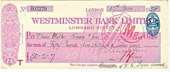 Picture of Westminster Bank Ltd., Lombard St. London, 19(28), type 2a