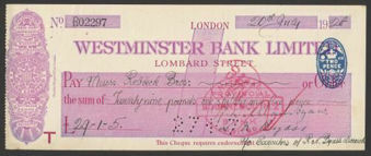 Picture of Westminster Bank Ltd., Lombard Street, London, 19(28), type 2a