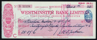 Picture of Westminster Bank Ltd., Manchester, Corn Exchange, 19(34), type 3f