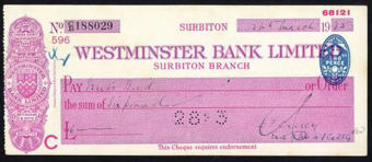 Picture of Westminster Bank Ltd., Surbiton, 19(35), type 3a
