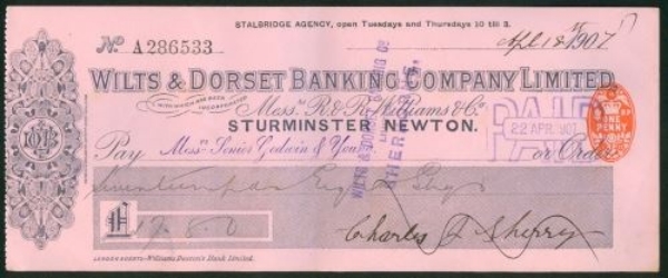 Picture of Wilts & Dorset Banking Company Ltd., inc R & R Williams & Co, Sturminster Newton, 1903-1908